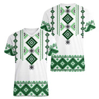 Ukraine Vyshyvanka Inspired Women V-Neck T-Shirt Ukrainian Traditional Folk Pattern