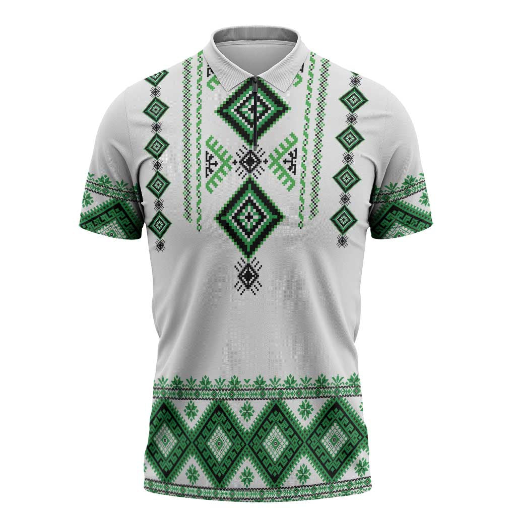 Ukraine Vyshyvanka Inspired Zipper Polo Shirt Ukrainian Traditional Folk Pattern