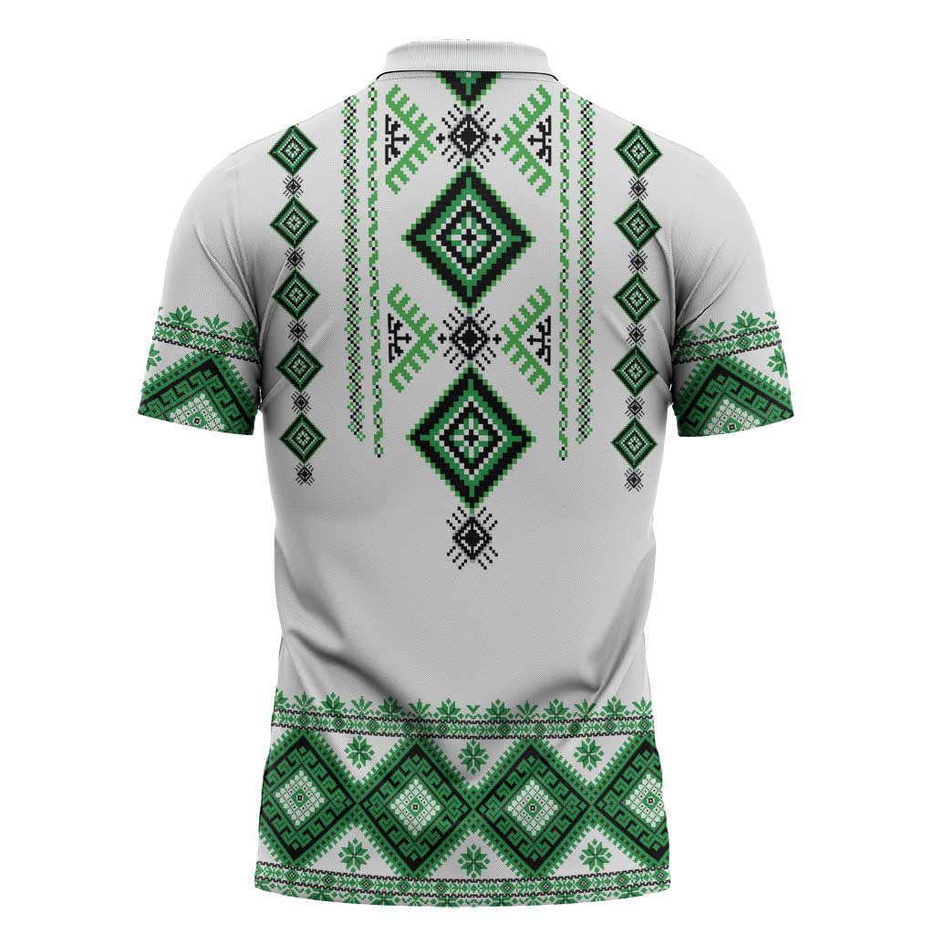 Ukraine Vyshyvanka Inspired Zipper Polo Shirt Ukrainian Traditional Folk Pattern