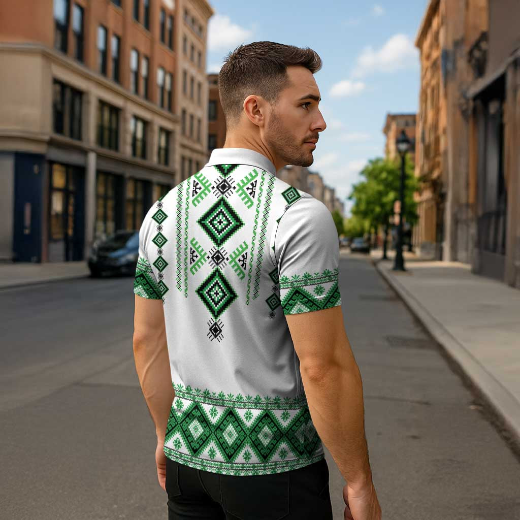 Ukraine Vyshyvanka Inspired Zipper Polo Shirt Ukrainian Traditional Folk Pattern