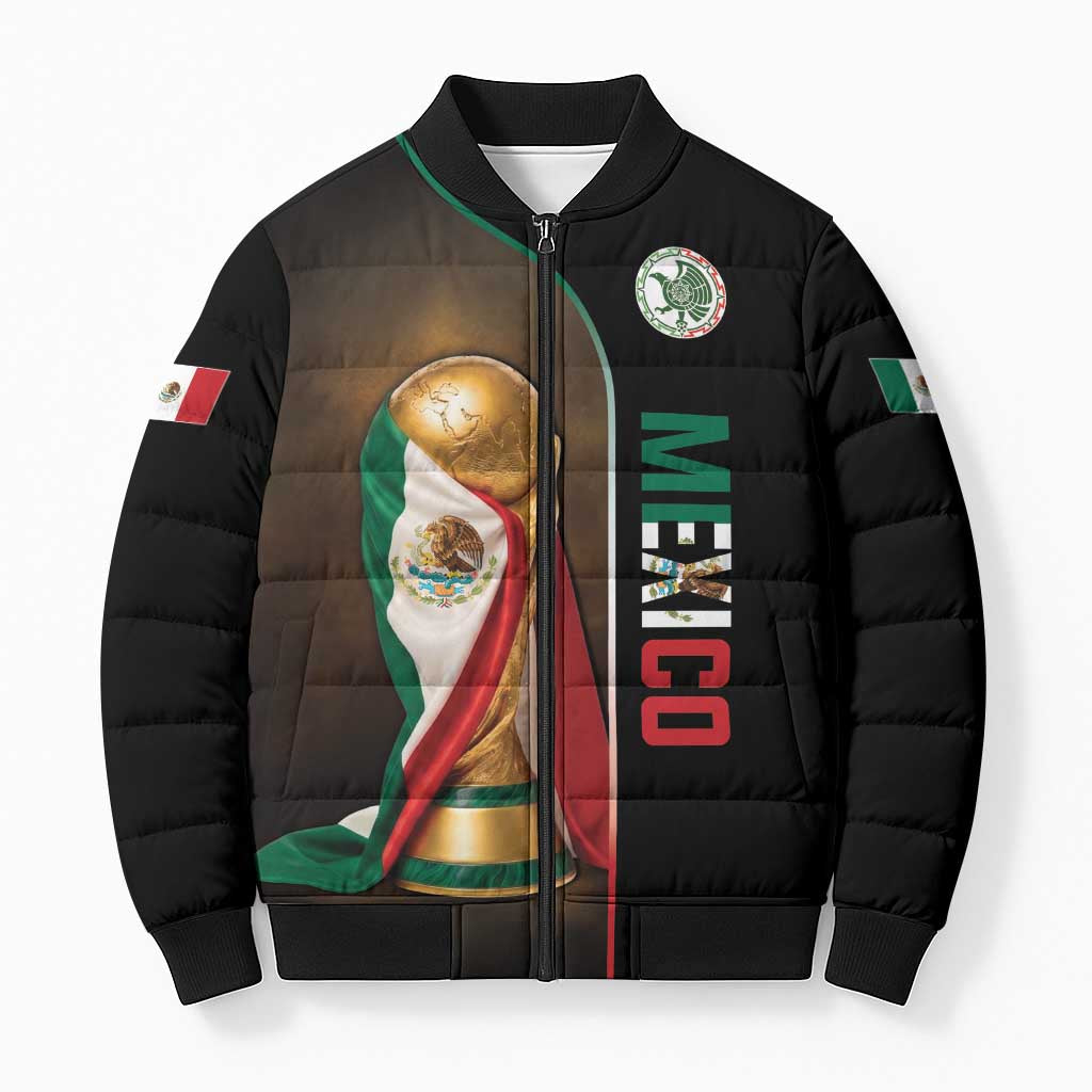 Personalized Mexico Football 2026 Bomber Puffer Jacket Trophy Flag Pride Art