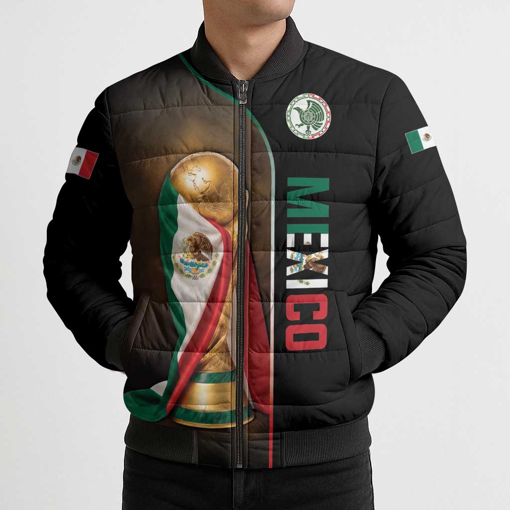 Personalized Mexico Football 2026 Bomber Puffer Jacket Trophy Flag Pride Art