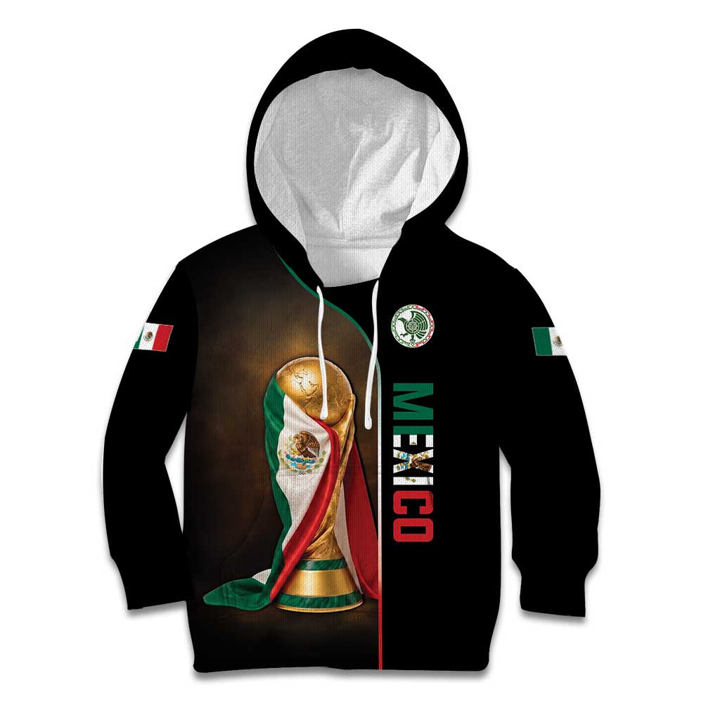 Personalized Mexico Football 2026 Kid Hoodie Trophy Flag Pride Art