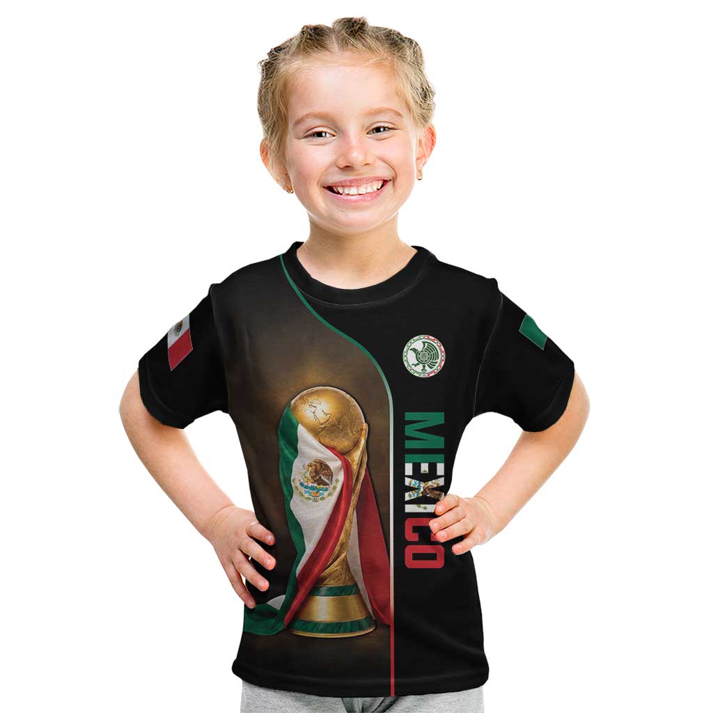 Personalized Mexico Football 2026 Kid T Shirt Trophy Flag Pride Art