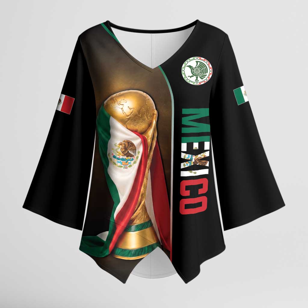 Personalized Mexico Football 2026 Kimono Sleeve Blouse Trophy Flag Pride Art