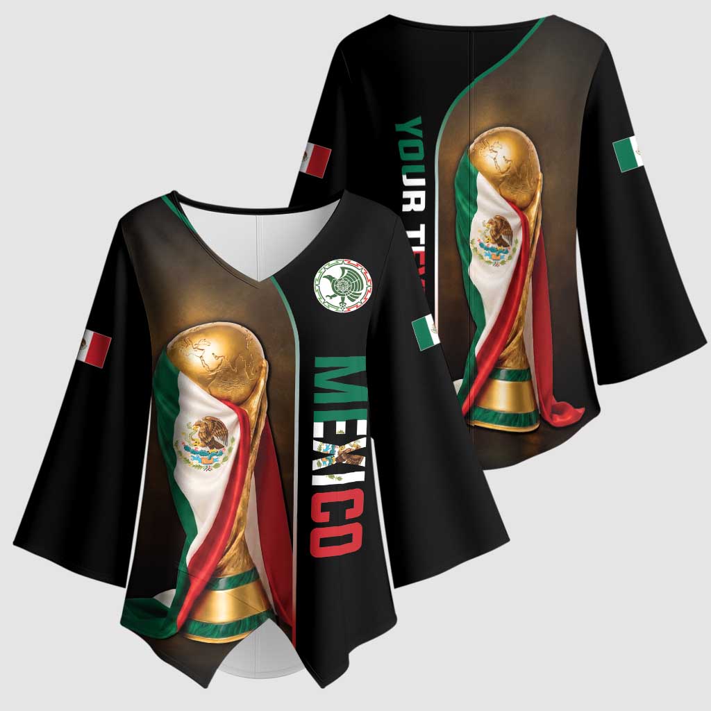Personalized Mexico Football 2026 Kimono Sleeve Blouse Trophy Flag Pride Art