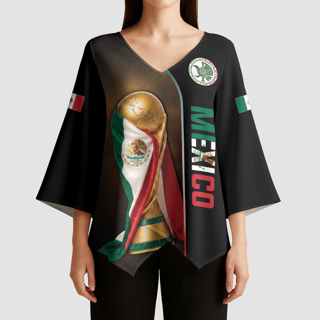 Personalized Mexico Football 2026 Kimono Sleeve Blouse Trophy Flag Pride Art