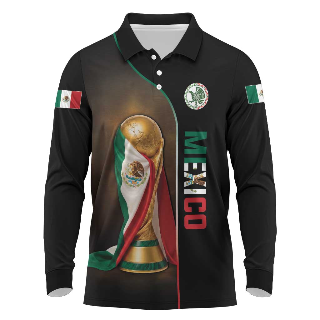 Personalized Mexico Football 2026 Long Sleeve Polo Shirt Trophy Flag Pride Art