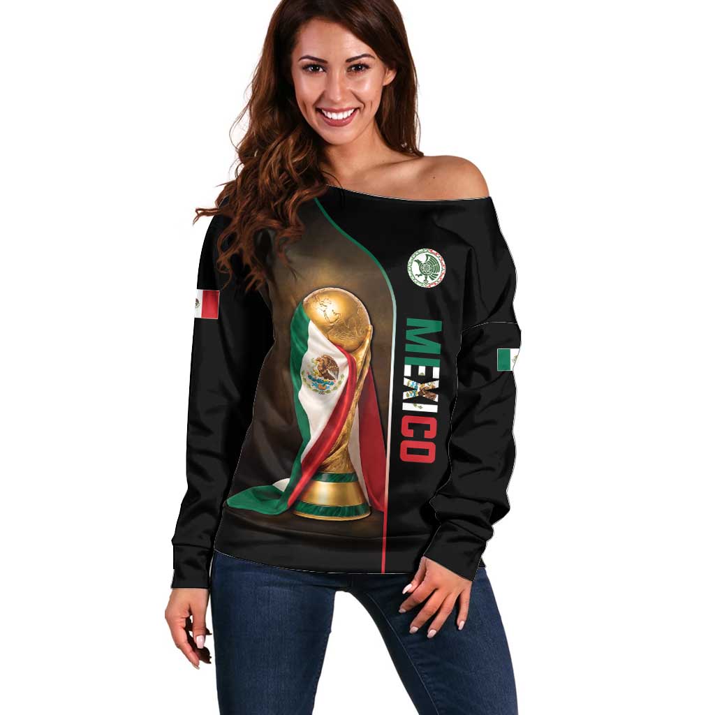 Personalized Mexico Football 2026 Off Shoulder Sweater Trophy Flag Pride Art