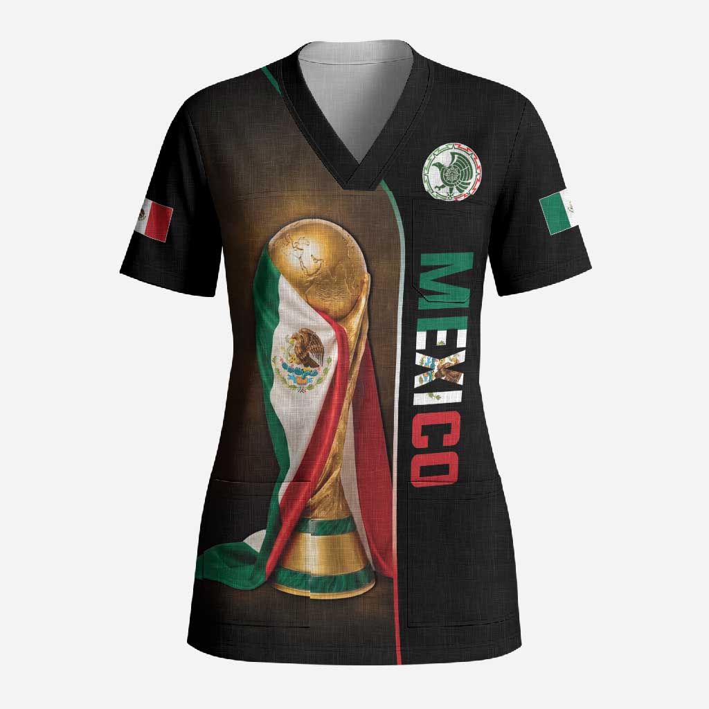Personalized Mexico Football 2026 Scrub Top Trophy Flag Pride Art