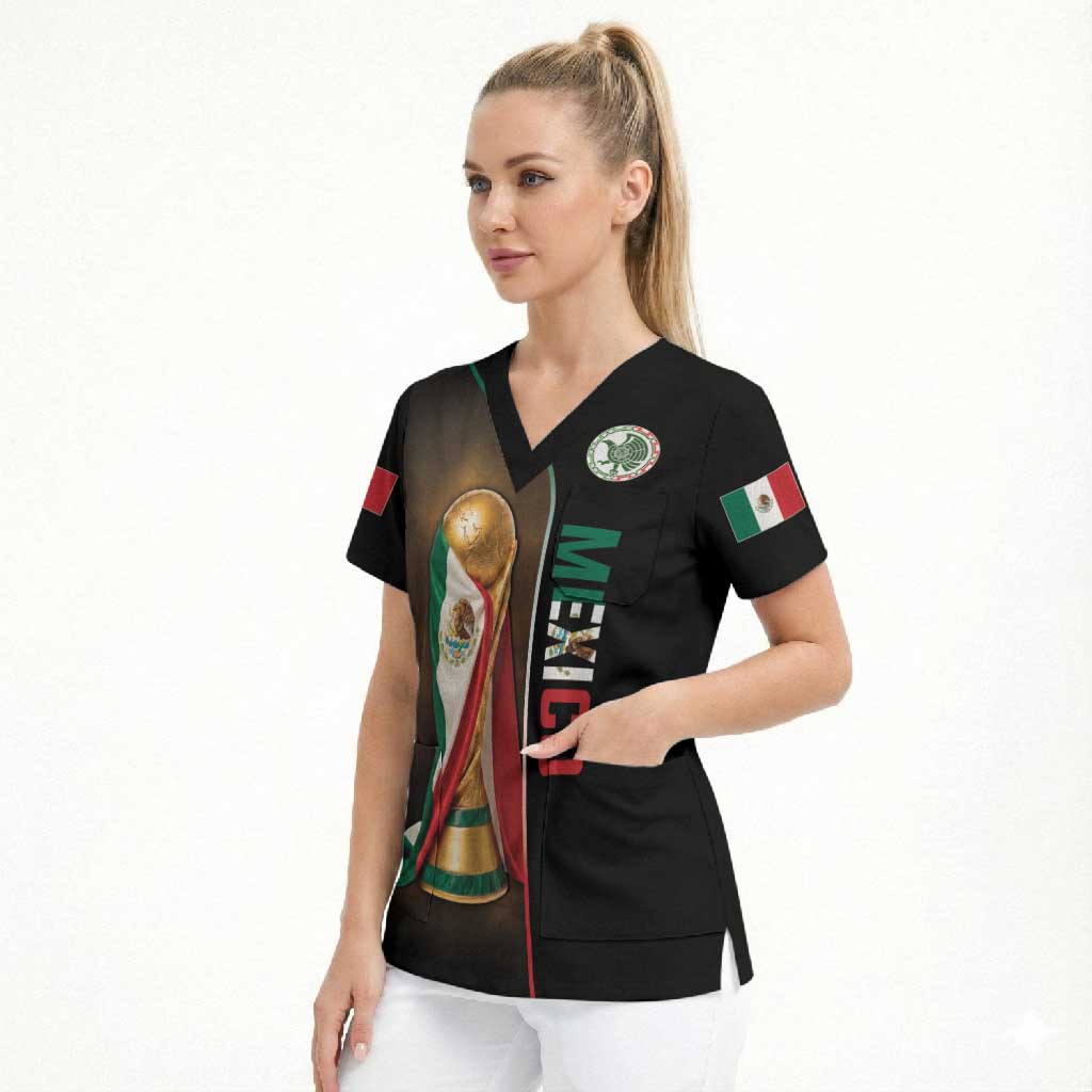 Personalized Mexico Football 2026 Scrub Top Trophy Flag Pride Art