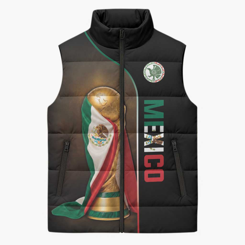 Personalized Mexico Football 2026 Sleeveless Puffer Jacket Trophy Flag Pride Art