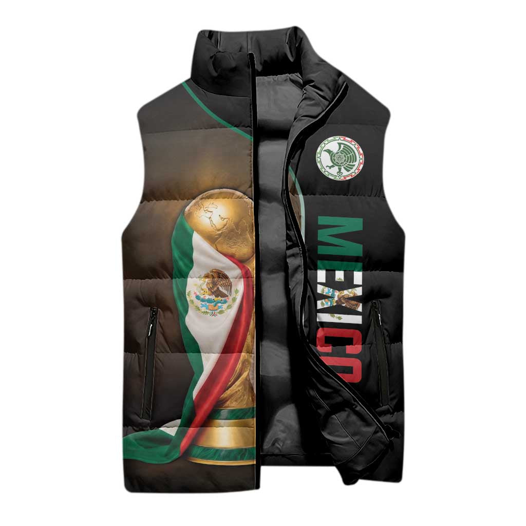 Personalized Mexico Football 2026 Sleeveless Puffer Jacket Trophy Flag Pride Art