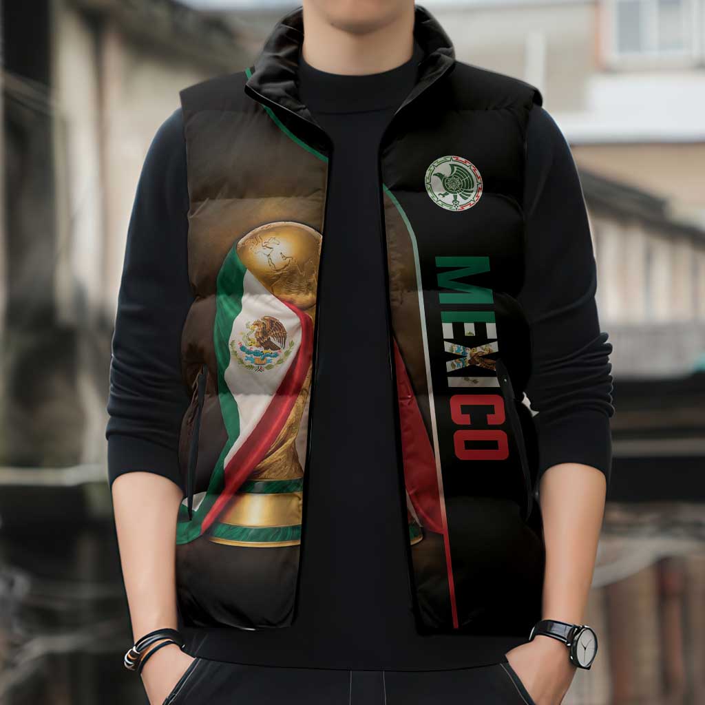 Personalized Mexico Football 2026 Sleeveless Puffer Jacket Trophy Flag Pride Art