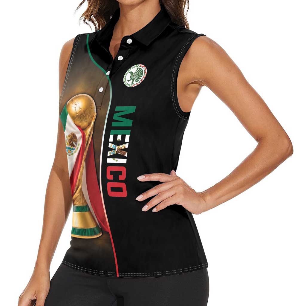 Personalized Mexico Football 2026 Women Sleeveless Polo Shirt Trophy Flag Pride Art