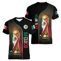 Personalized Mexico Football 2026 Women V-Neck T-Shirt Trophy Flag Pride Art