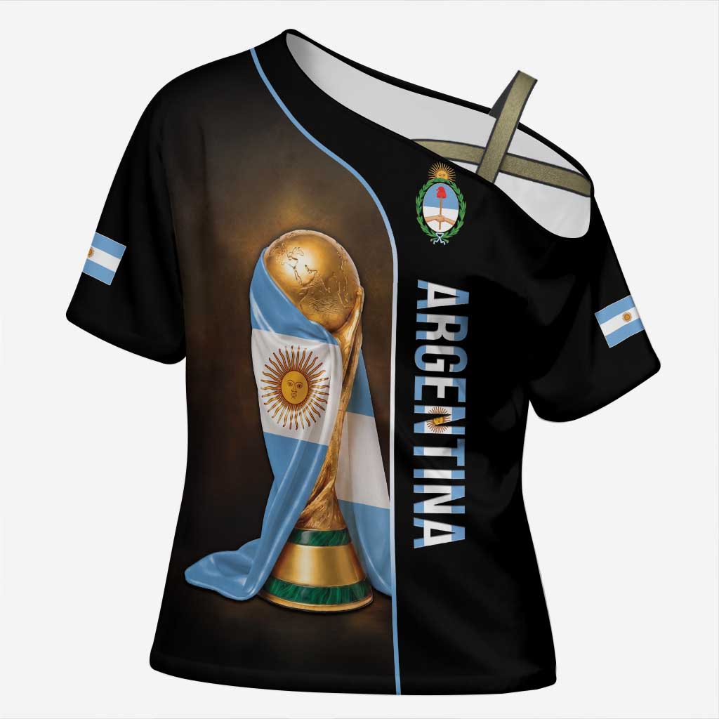 Personalized Argentina Football 2026 Cross Shoulder Shirt Trophy Flag Pride Art