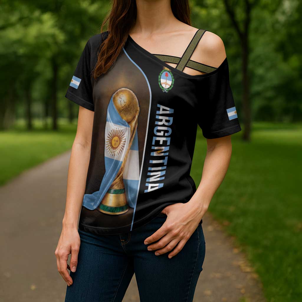 Personalized Argentina Football 2026 Cross Shoulder Shirt Trophy Flag Pride Art