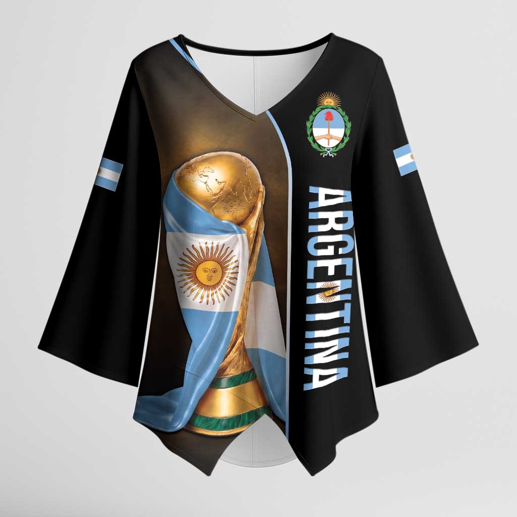 Personalized Argentina Football 2026 Kimono Sleeve Blouse Trophy Flag Pride Art