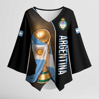 Personalized Argentina Football 2026 Kimono Sleeve Blouse Trophy Flag Pride Art