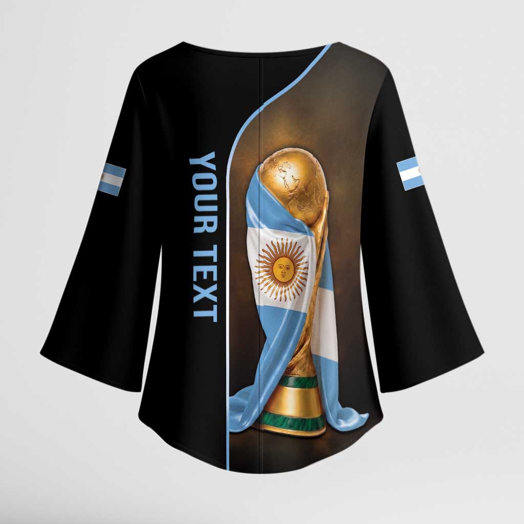 Personalized Argentina Football 2026 Kimono Sleeve Blouse Trophy Flag Pride Art