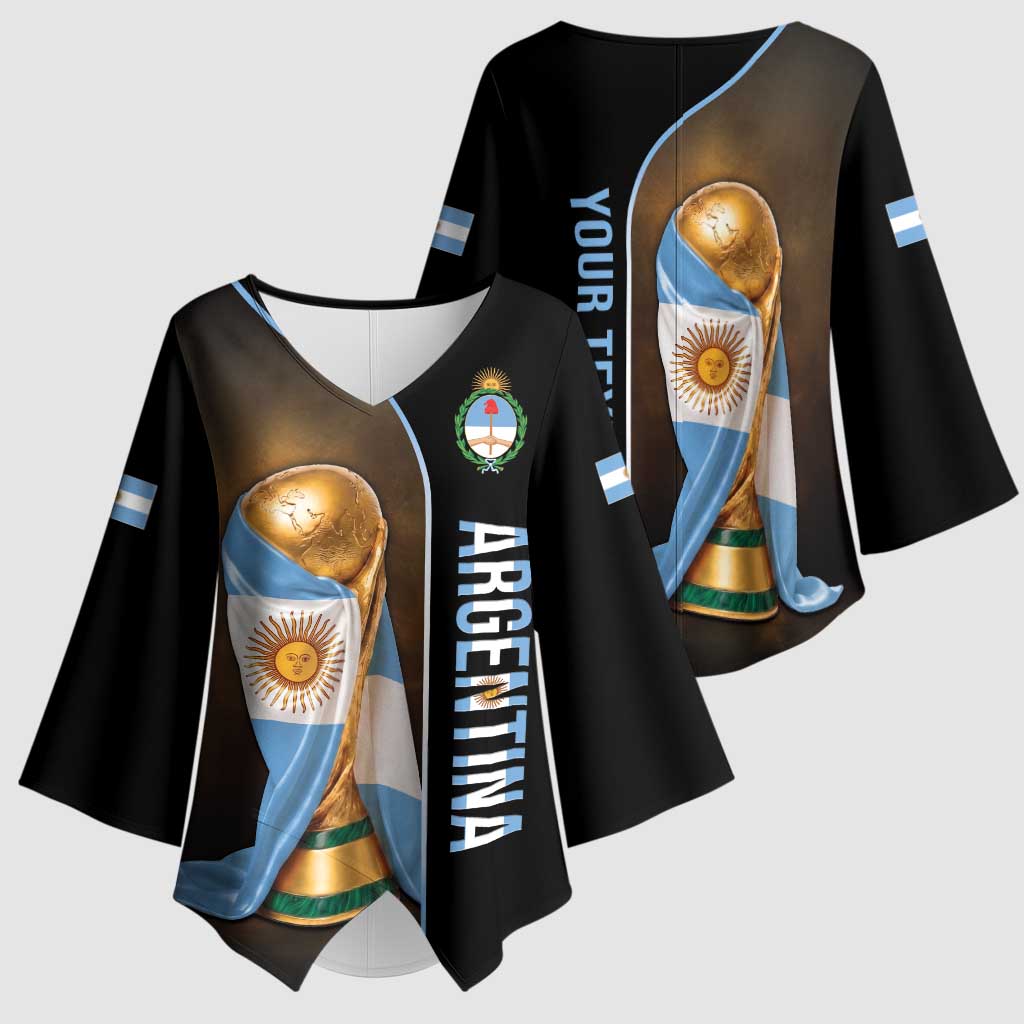 Personalized Argentina Football 2026 Kimono Sleeve Blouse Trophy Flag Pride Art