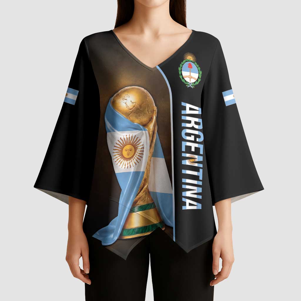 Personalized Argentina Football 2026 Kimono Sleeve Blouse Trophy Flag Pride Art