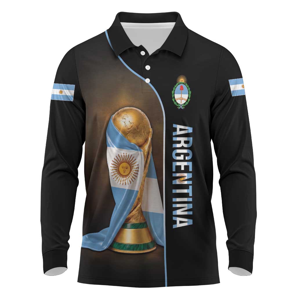 Personalized Argentina Football 2026 Long Sleeve Polo Shirt Trophy Flag Pride Art