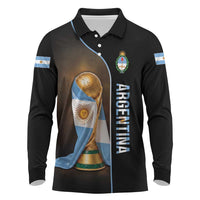 Personalized Argentina Football 2026 Long Sleeve Polo Shirt Trophy Flag Pride Art