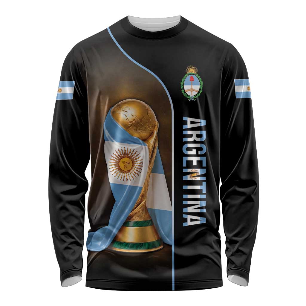 Personalized Argentina Football 2026 Long Sleeve Shirt Trophy Flag Pride Art