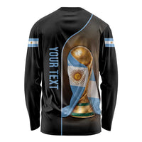 Personalized Argentina Football 2026 Long Sleeve Shirt Trophy Flag Pride Art
