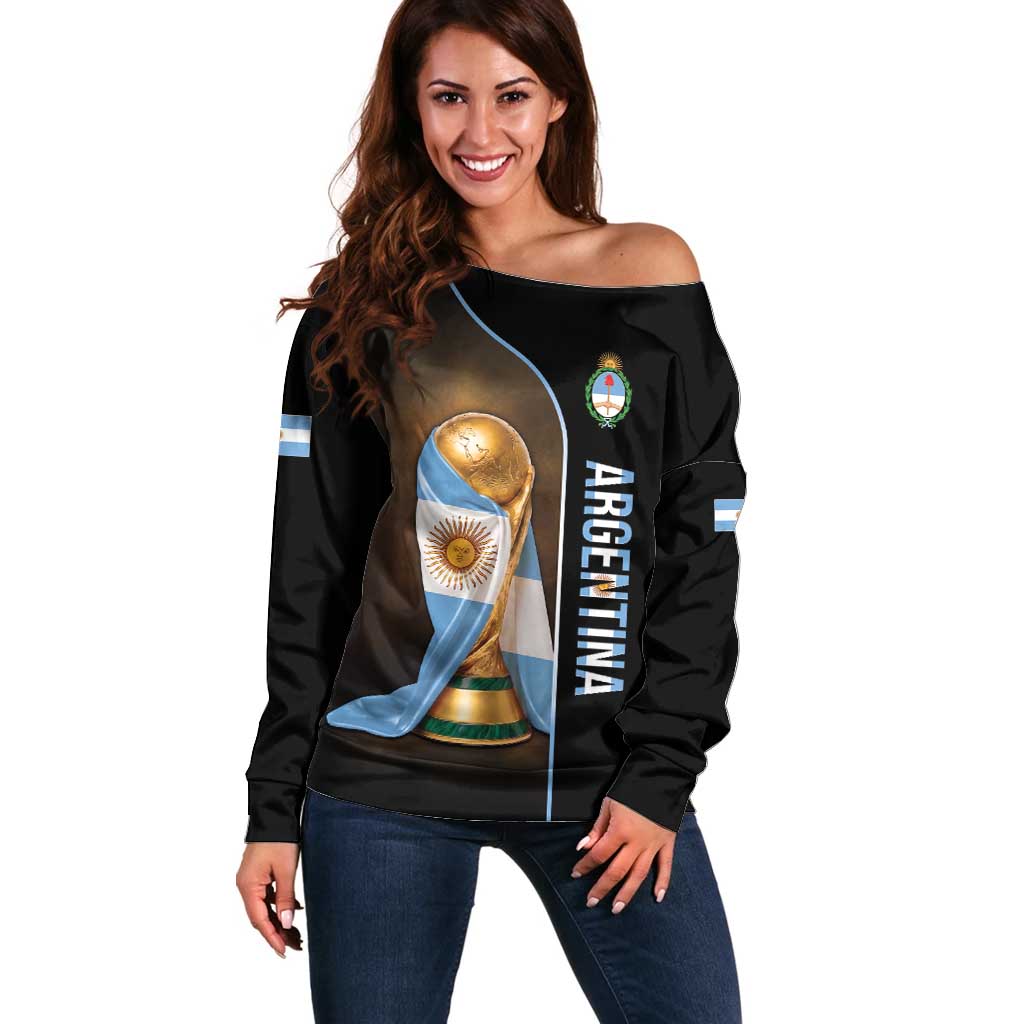Personalized Argentina Football 2026 Off Shoulder Sweater Trophy Flag Pride Art