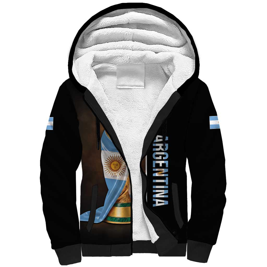 Personalized Argentina Football 2026 Sherpa Hoodie Trophy Flag Pride Art