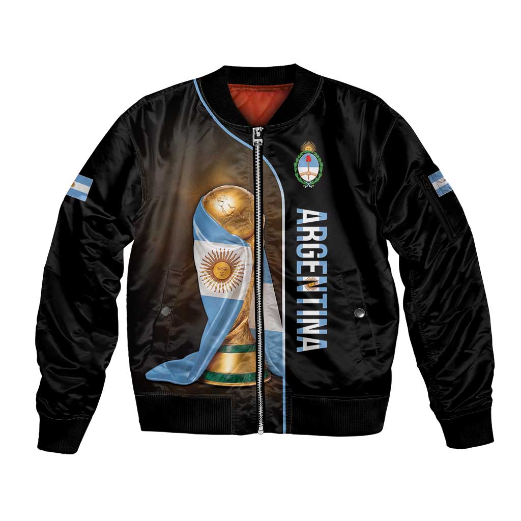 Personalized Argentina Football 2026 Sleeve Zip Bomber Jacket Trophy Flag Pride Art