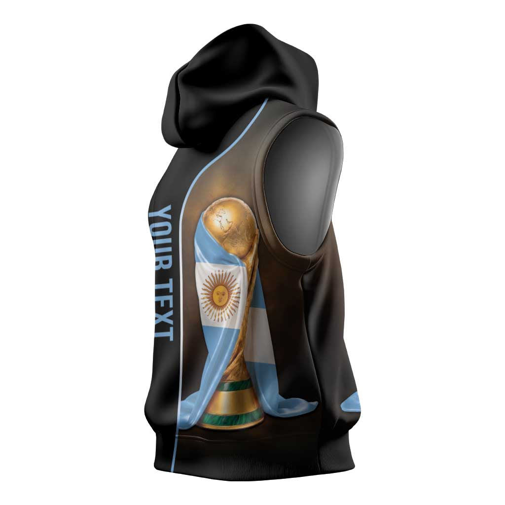 Personalized Argentina Football 2026 Sleeveless Hoodie Trophy Flag Pride Art