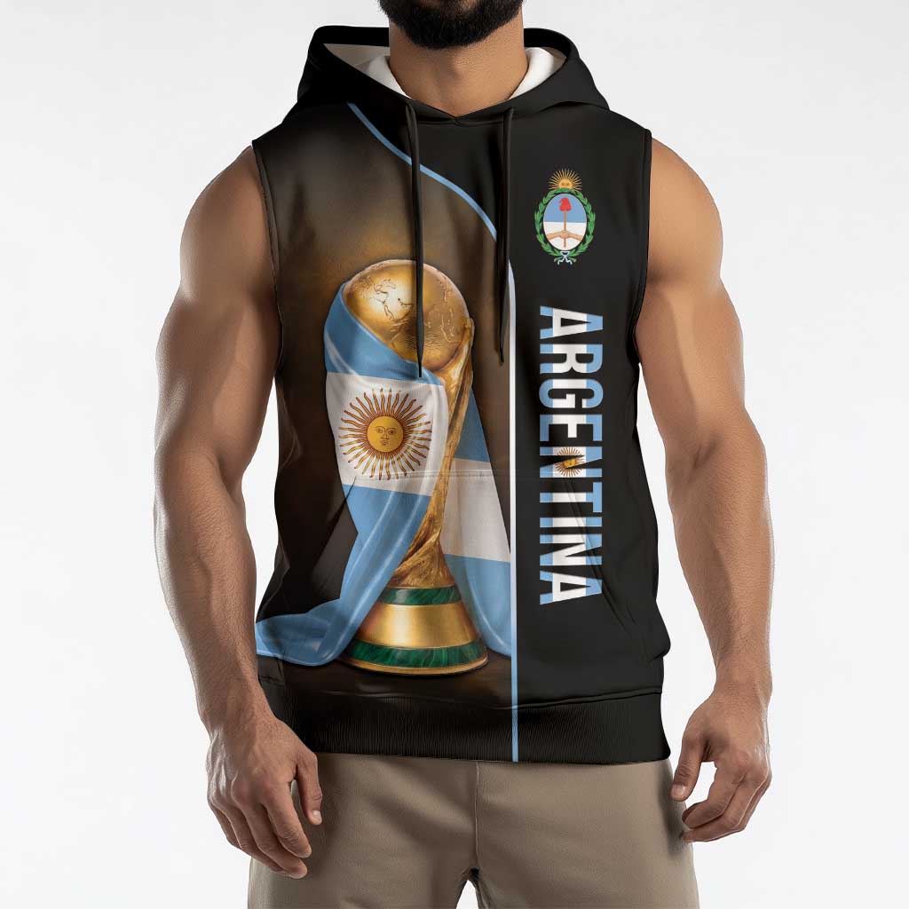 Personalized Argentina Football 2026 Sleeveless Hoodie Trophy Flag Pride Art