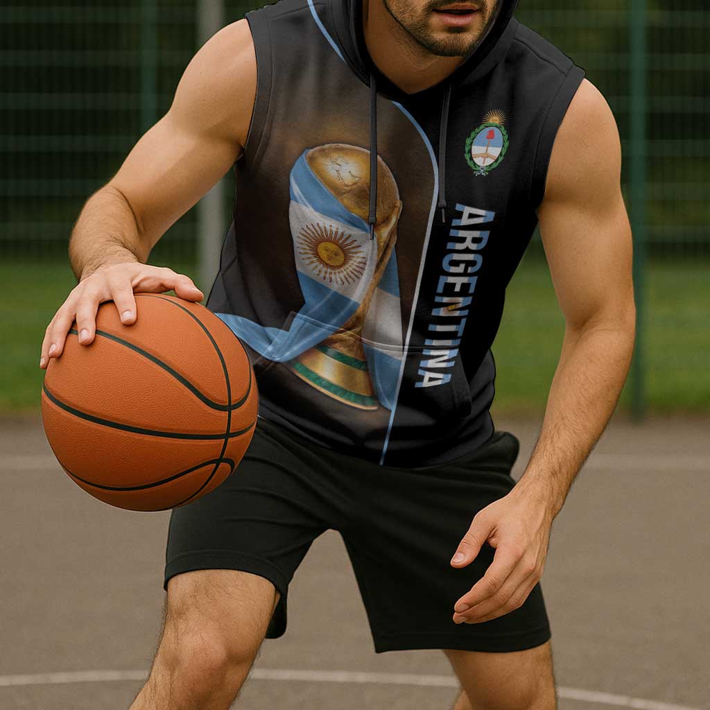 Personalized Argentina Football 2026 Sleeveless Hoodie Trophy Flag Pride Art