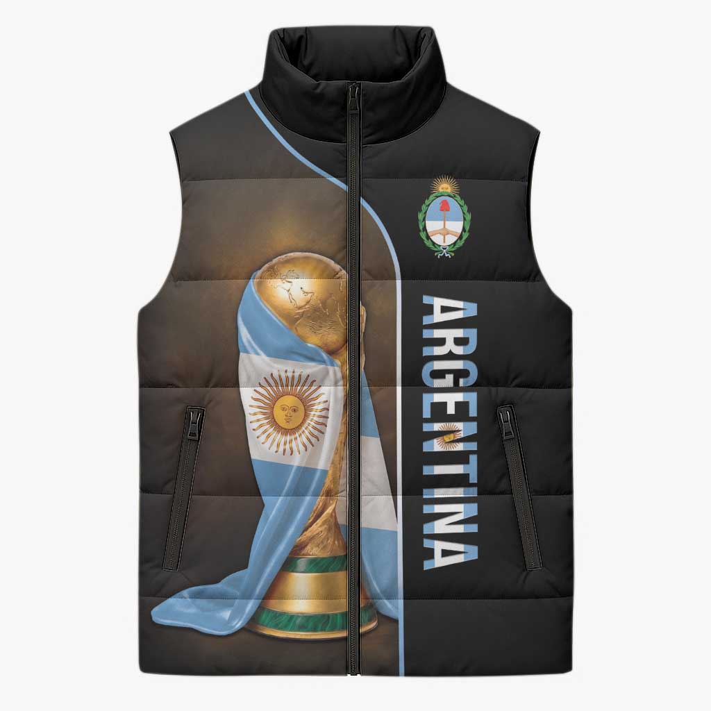 Personalized Argentina Football 2026 Sleeveless Puffer Jacket Trophy Flag Pride Art