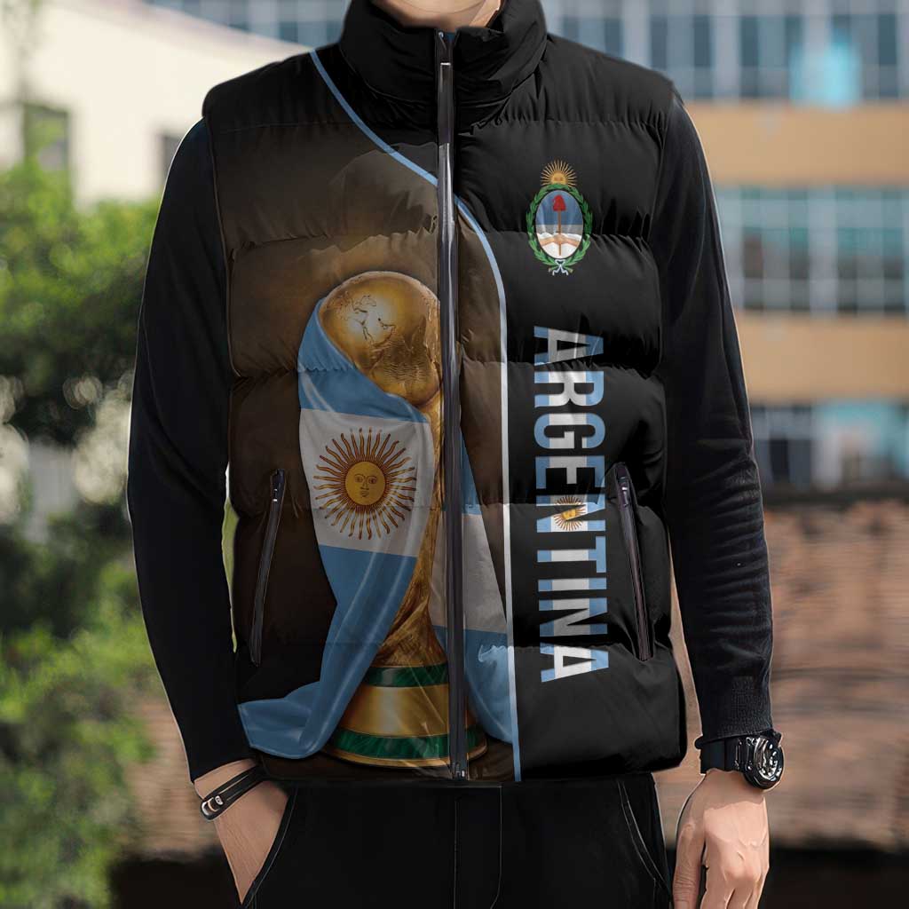 Personalized Argentina Football 2026 Sleeveless Puffer Jacket Trophy Flag Pride Art