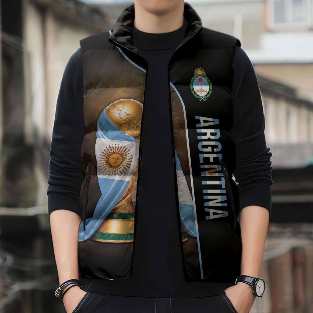 Personalized Argentina Football 2026 Sleeveless Puffer Jacket Trophy Flag Pride Art