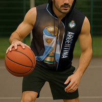 Personalized Argentina Football 2026 Sleeveless Zip Hoodie Trophy Flag Pride Art