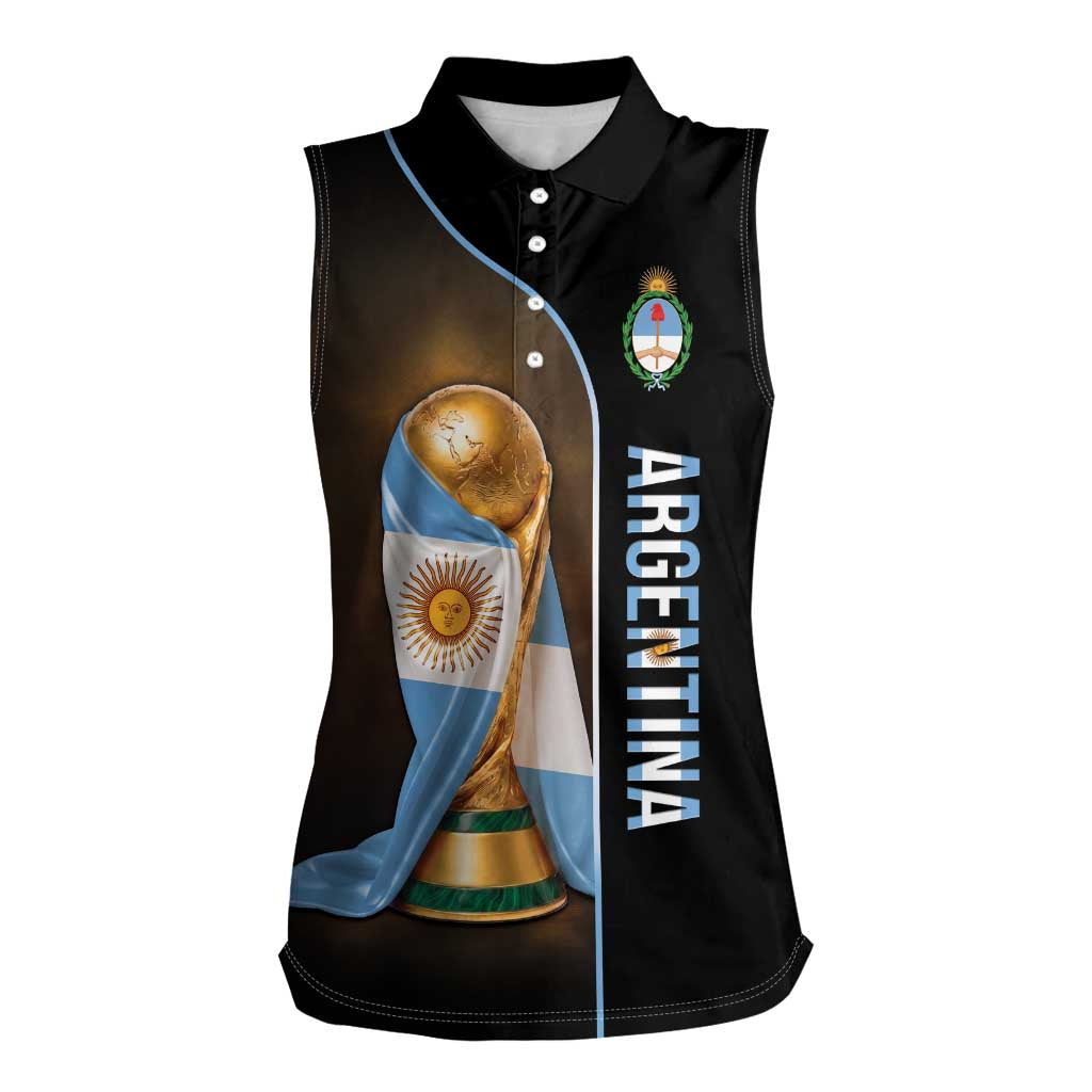 Personalized Argentina Football 2026 Women Sleeveless Polo Shirt Trophy Flag Pride Art