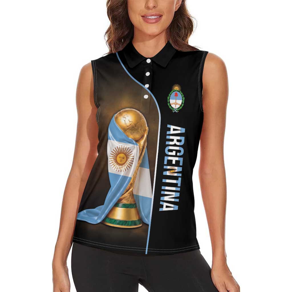 Personalized Argentina Football 2026 Women Sleeveless Polo Shirt Trophy Flag Pride Art