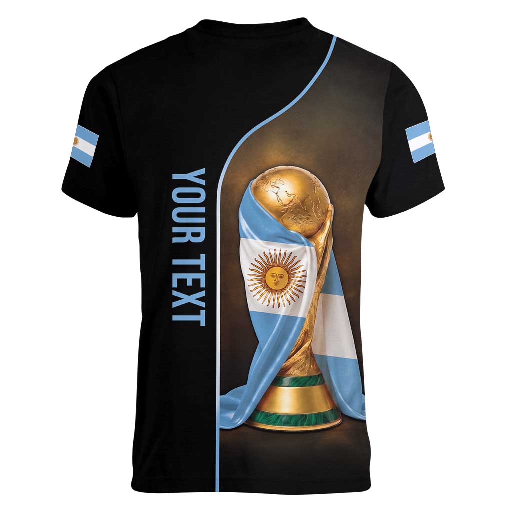 Personalized Argentina Football 2026 Women V-Neck T-Shirt Trophy Flag Pride Art
