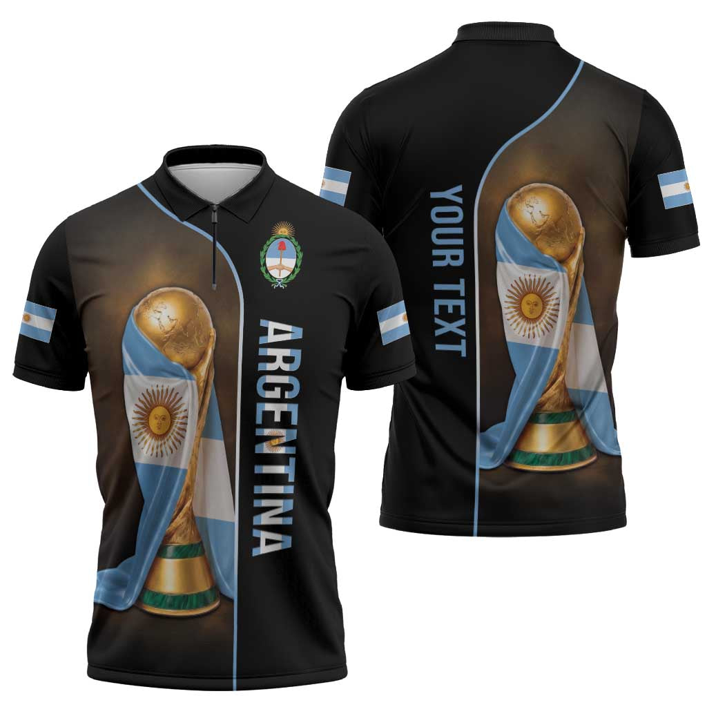 Personalized Argentina Football 2026 Zipper Polo Shirt Trophy Flag Pride Art