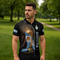 Personalized Argentina Football 2026 Zipper Polo Shirt Trophy Flag Pride Art