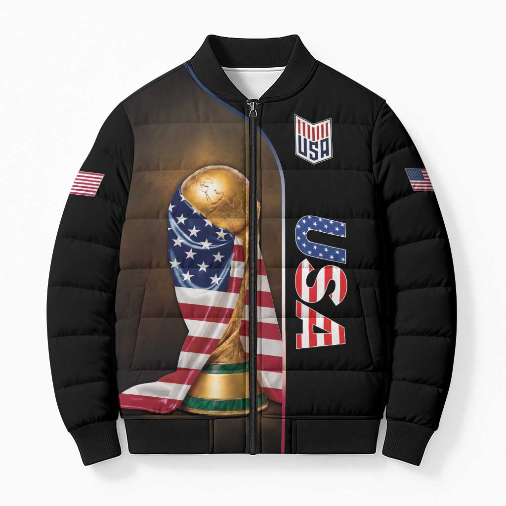 Personalized  USA Football 2026 Bomber Puffer Jacket Trophy Flag Pride Art