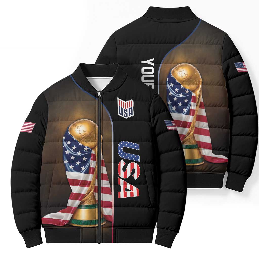 Personalized  USA Football 2026 Bomber Puffer Jacket Trophy Flag Pride Art