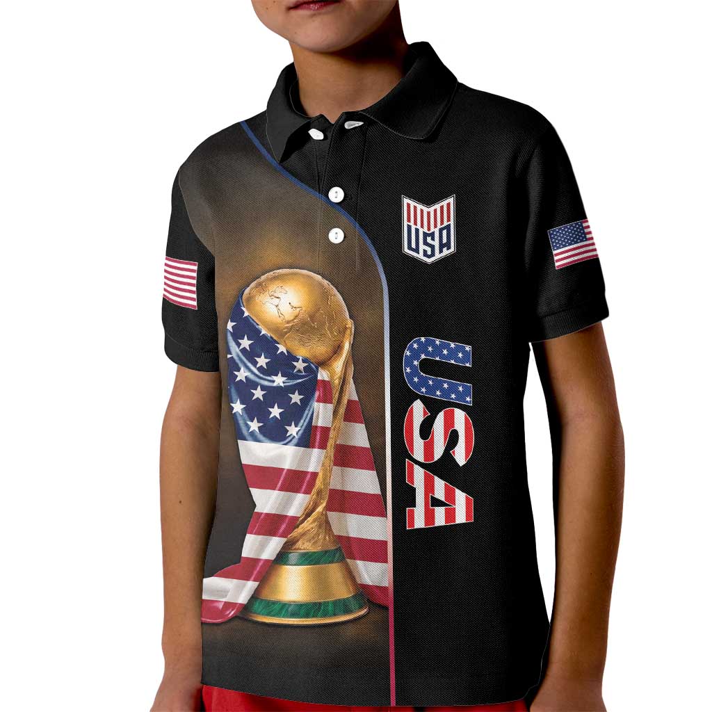 Personalized  USA Football 2026 Kid Polo Shirt Trophy Flag Pride Art