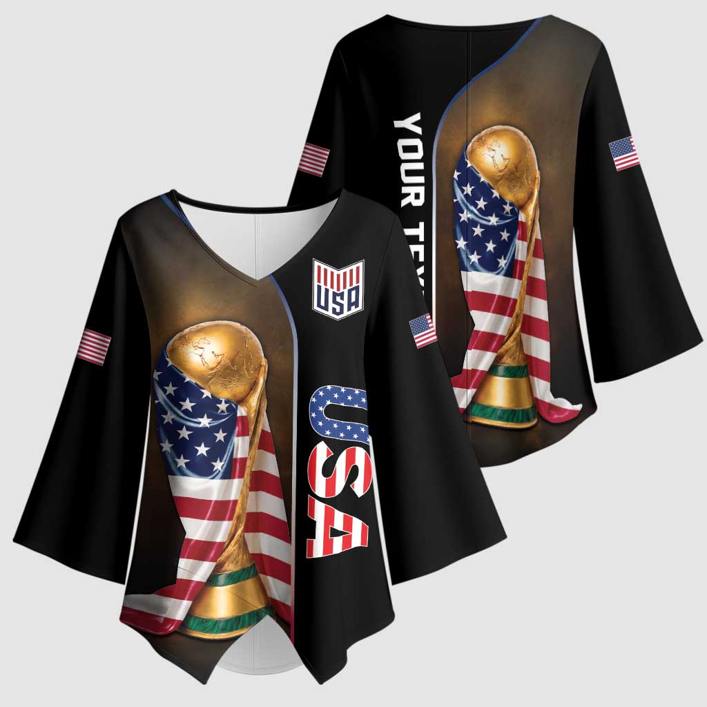 Personalized  USA Football 2026 Kimono Sleeve Blouse Trophy Flag Pride Art